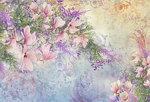 Фиолетовые обои с цветами Divino Decor Фотопанно 4-х полосные K-034