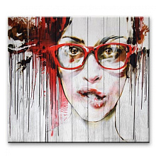 Красное панно для стен Creative Wood Loft Loft - 7 Девушка в очках