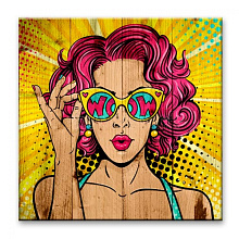 Жёлтое панно для стен Creative Wood Pop-art Pop-art - 08 Девушка в очках