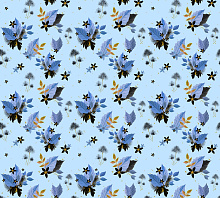 Синие обои с цветами Divino Decor Фотопанно 3-х полосные P-182