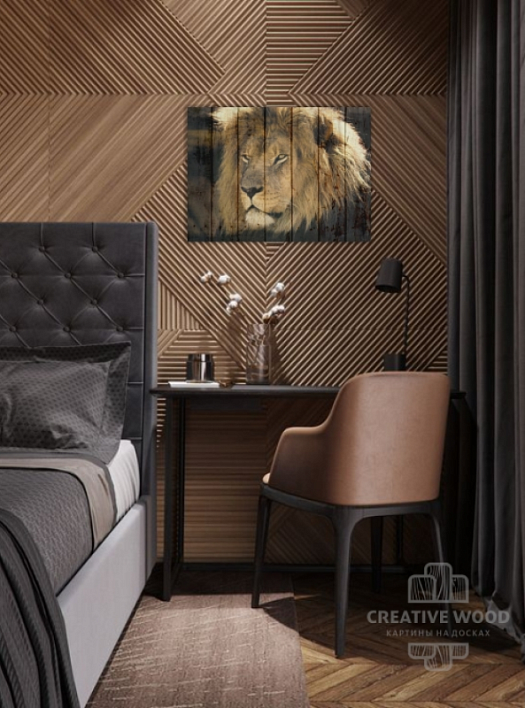Картины в интерьере артикул ZOO - 21 Взгляд льва, ZOO, Creative Wood