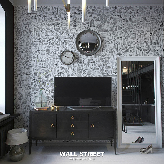 Фотообои в интерьере артикул Postmodern 1, ПОСТМОДЕРН / POSTMODERN, Wall street